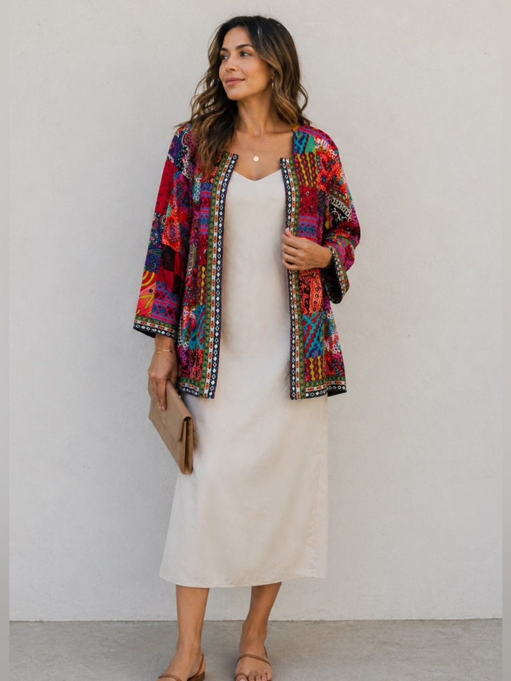 Vintage-Style Boho Patchwork Cardigan Blazer – Vibrant Ethnic Print - Picture 3 of 10